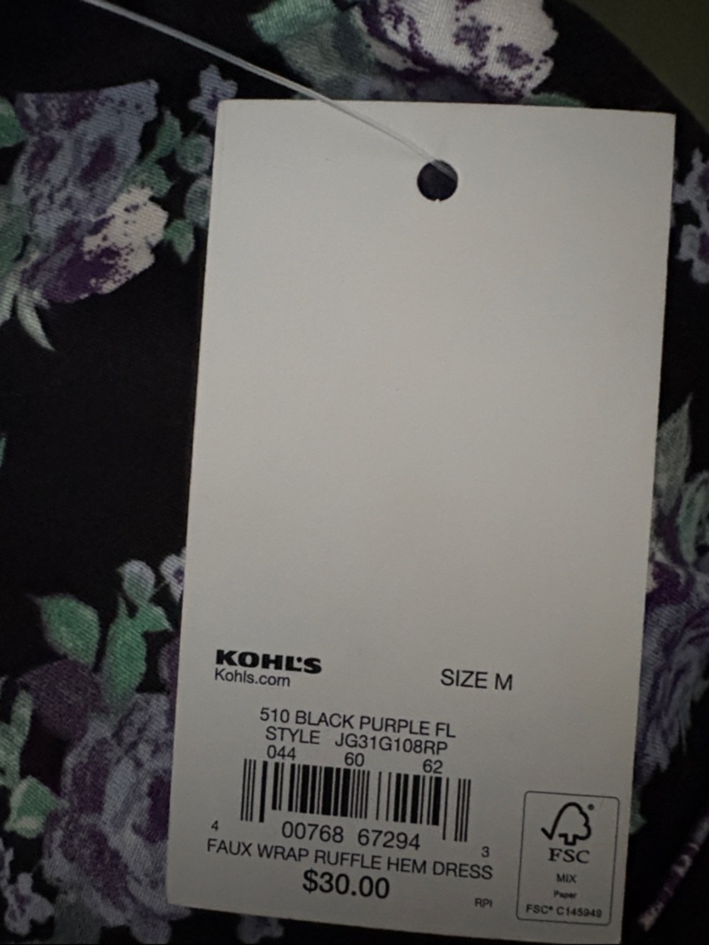 Black Floral V-Neck Dress with Lavender Print - Picture 3 of 3